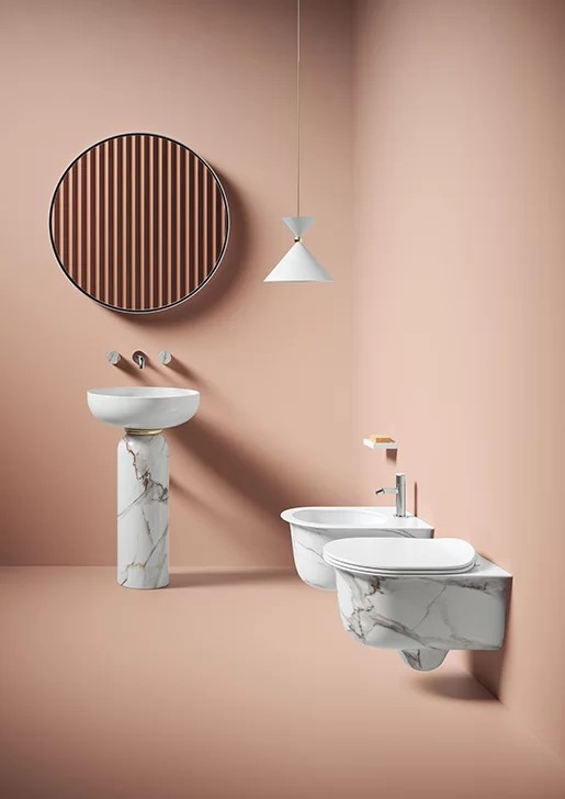 The.Artceram valamu, tualettpott ja bidee vannitoas