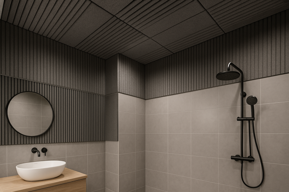 Akustiline paneel vannitoa laes ja seinal