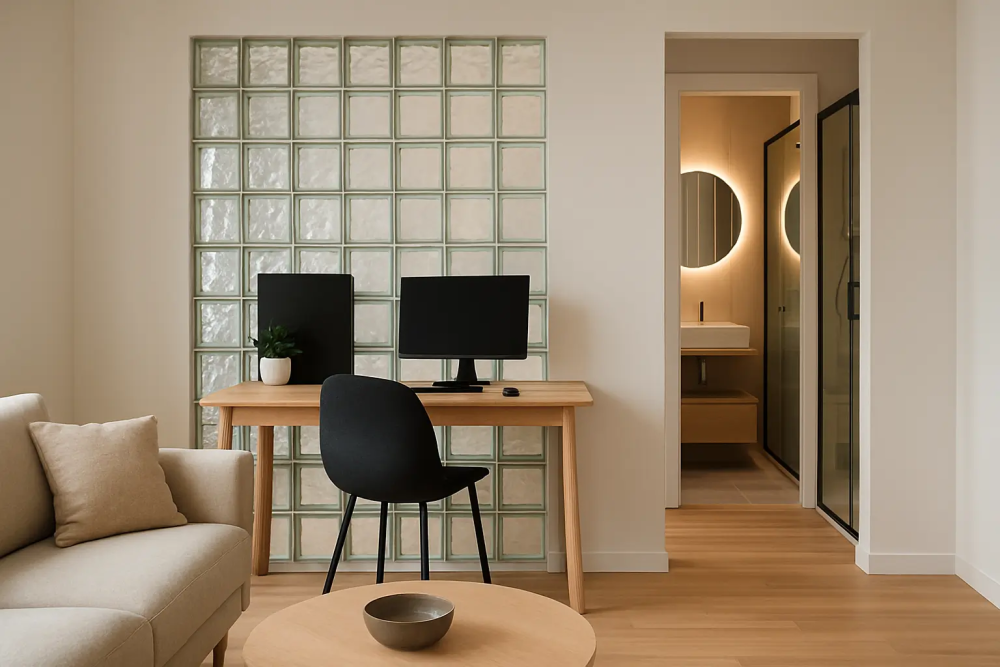 Klaasplokk elutoa seinas