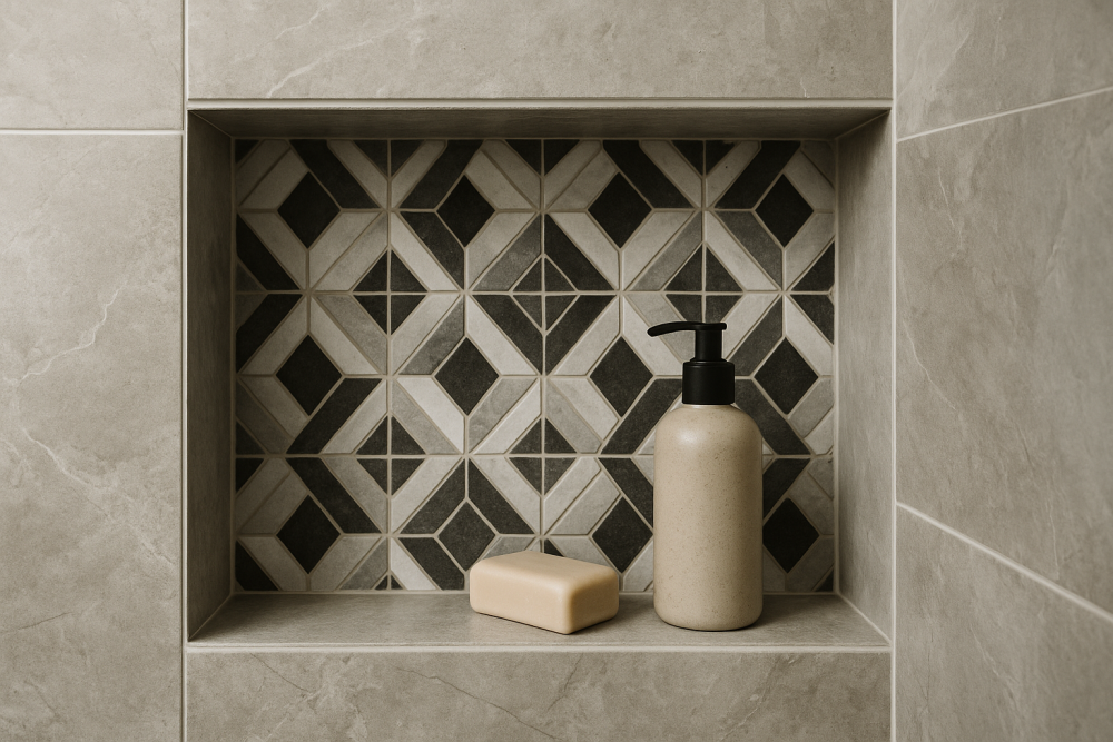 Mustriga keraamilise plaadiga nišš