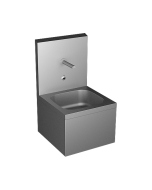 Stainless steel wall hung sink with integrated electronics, thermostatic mixer, 24 V DC