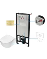 Deante PEONIA seinale paigaldatav WC-komplekt 6-ühes 510x360x355 mm, valge, kuldse loputusnupuga CDER6ZPW