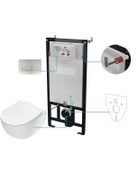 Deante PEONIA seinale paigaldatav WC-komplekt 6-ühes 510x360x355 mm, valge, harjatud terasest loputusnupuga CDEF6ZPW