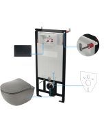 Deante PEONIA seinale paigaldatav WC-komplekt 6-ühes 510x360x355 mm, hall, musta loputusnupuga CDENDZPW