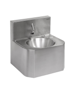 Vandal-proof stainless steel automatic wall-mounted washbasin, for cold and hot water, with thermostatic valve, 6 V