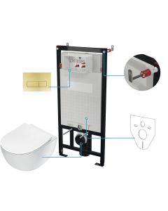 Deante PEONIA seinale paigaldatav WC-komplekt 6-ühes 510x360x355 mm, valge, kuldse loputusnupuga CDER6ZPW