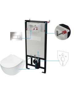 Deante PEONIA seinale paigaldatav WC-komplekt 6-ühes 510x360x355 mm, valge, kroomitud loputusnupuga CDES6ZPW