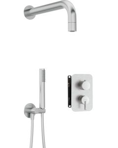 Deante Silia peidetud dušikomplekt segistiga BOX ja väikese dušiotsikuga harjatud teras BXYZFQSM