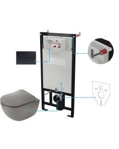 Deante PEONIA seinale paigaldatav WC-komplekt 6-ühes 510x360x355 mm, hall, musta loputusnupuga CDENDZPW