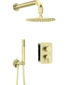 Deante Silia peidetud dušikomplekt segistiga BOX ja dušiotsikuga harjatud kuld BXYYRQSM