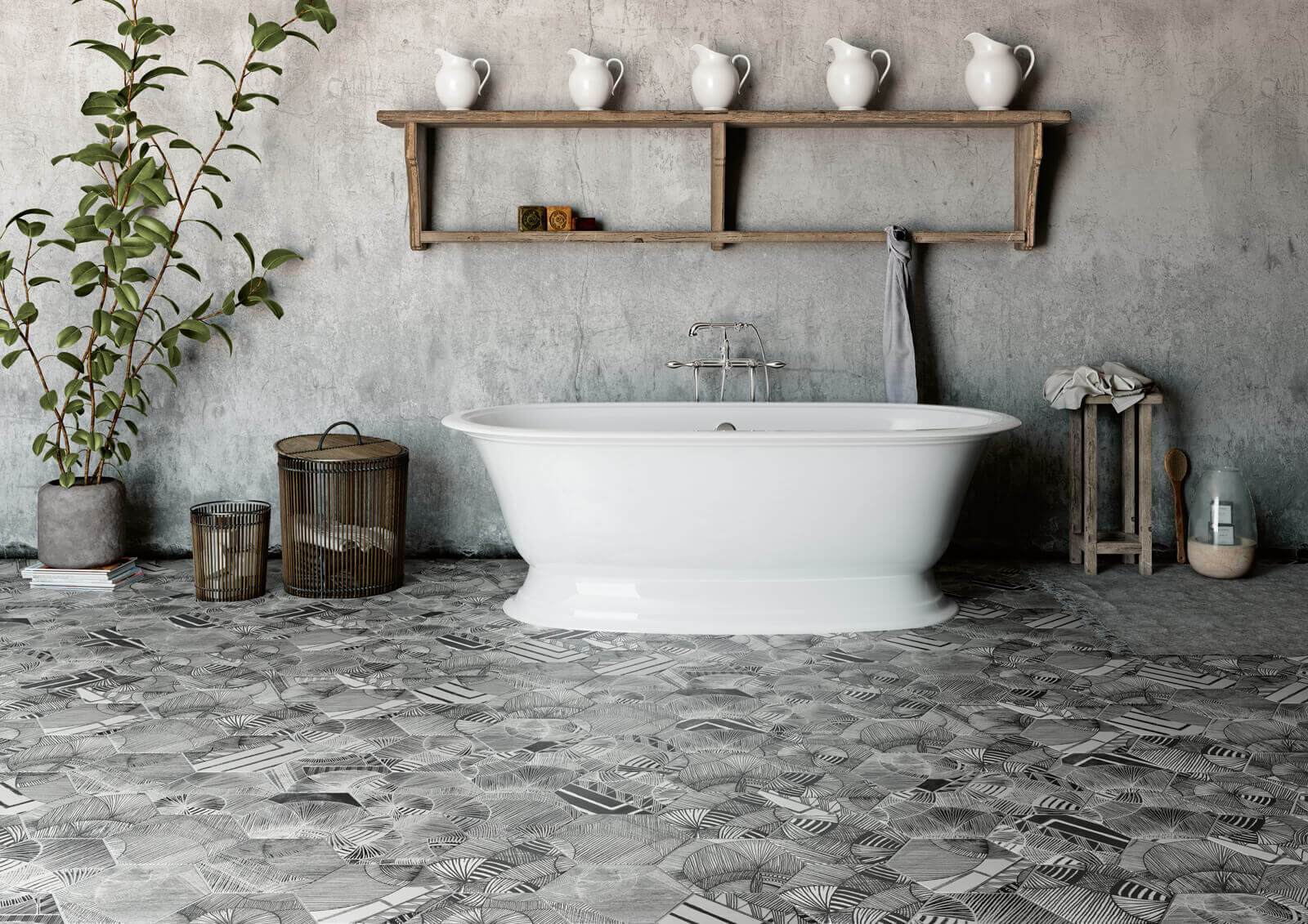 Apavisa NORTH BLACK musta tooniga dekoratiivplaadid elegantses vannitoas