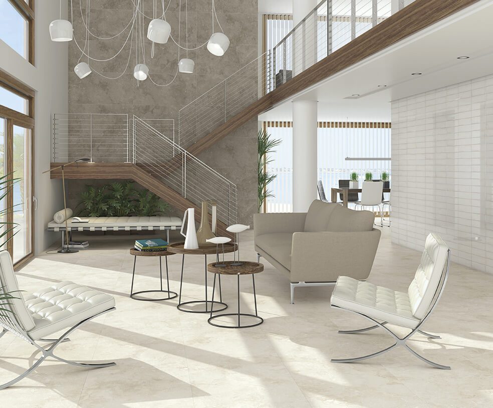 Arcana BUXI kivimustrilised plaadid hallika tooniga, sobilikud nii põrandale kui seinale