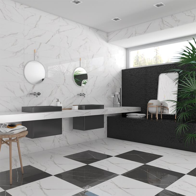 Arcana HOPE A444 Geber Negro sügavmustade toonidega plaadid modernses vannitoas