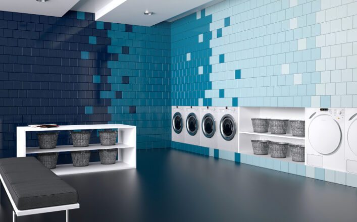 Ceragni sinistes toonides pesuruum pesumasinate ja tööpinnaga