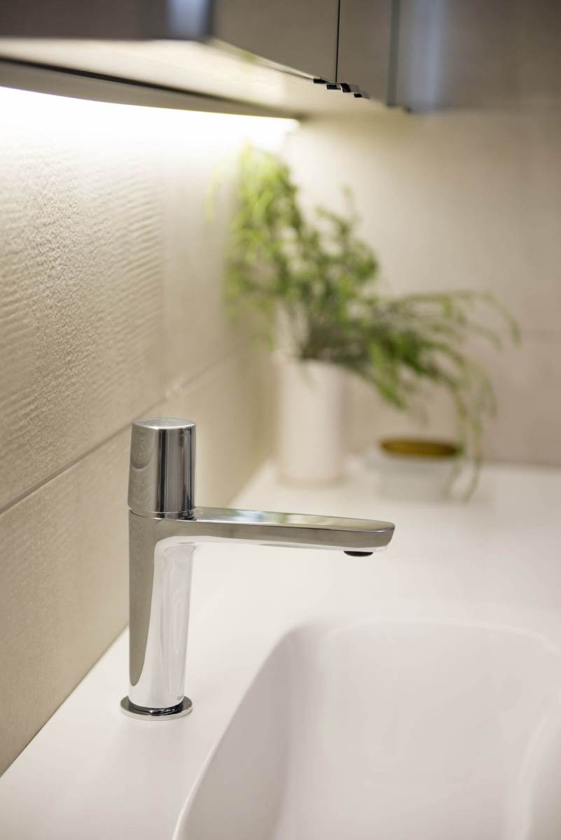 L&auml;ikiv segisti valgel valamul, taustal pehme valgustusega ja roheline taim.